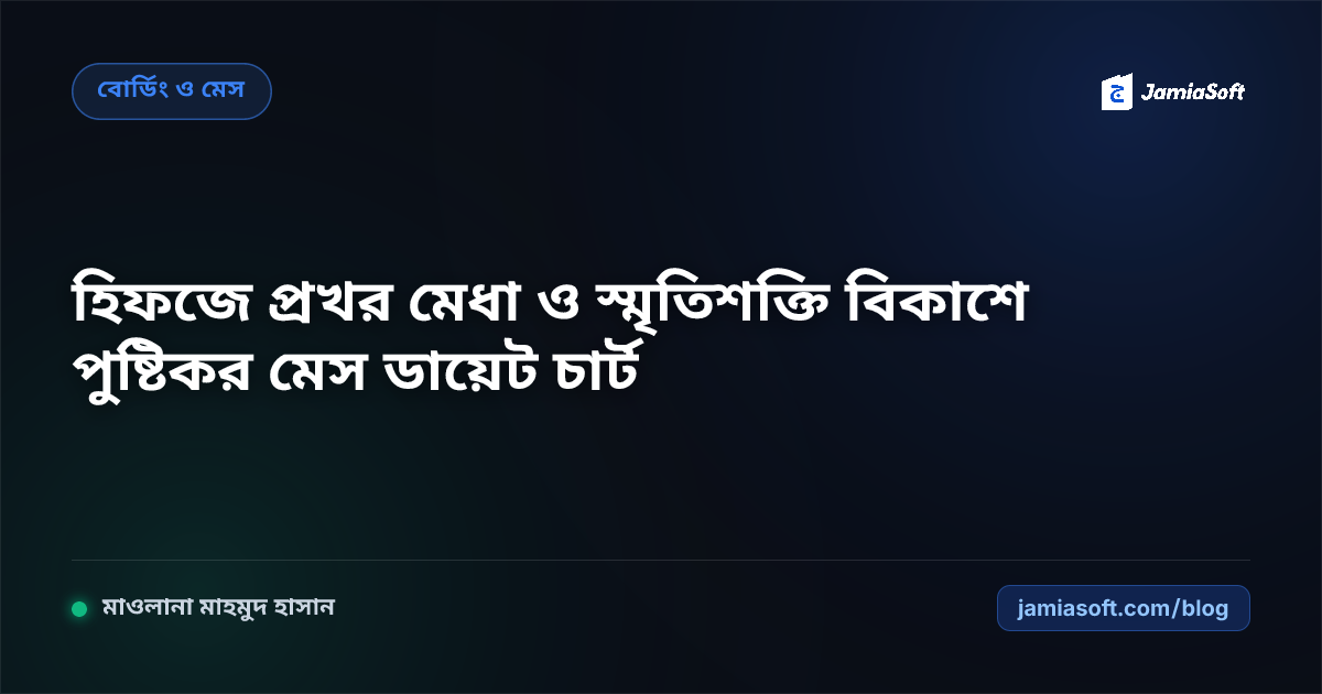 হিফজ ও কিতাব বিভাগের শিক্ষার্থীদের স্মৃতিশক্তি বৃদ্ধিতে পুষ্টিকর ও সুষম খাবার মেন্যু এসওপি